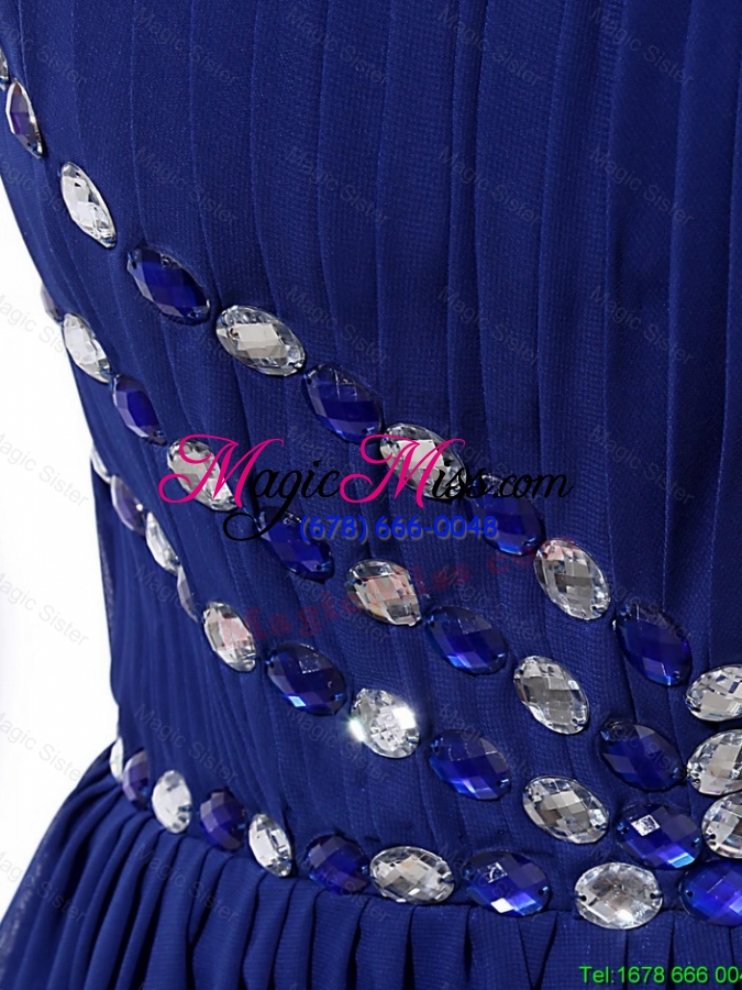 wholesale gorgeous beading brush train strapless prom dresses in royal blue