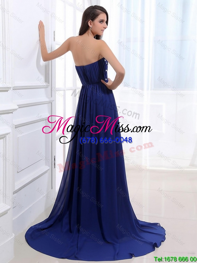 wholesale gorgeous beading brush train strapless prom dresses in royal blue