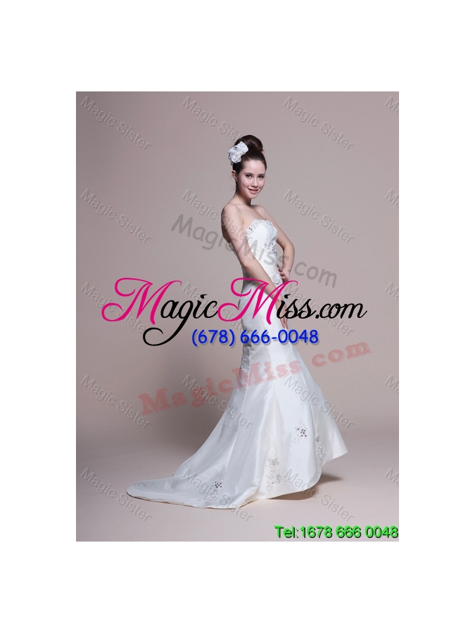 wholesale 2016 spring perfect strapless brush train romantic wedding dresses with appliques
