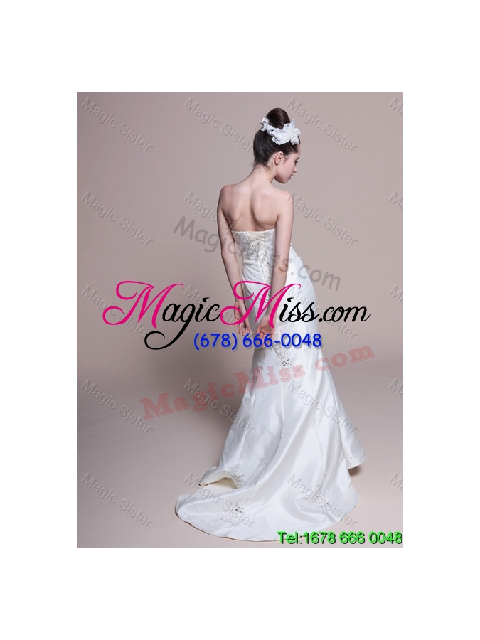 wholesale 2016 spring perfect strapless brush train romantic wedding dresses with appliques