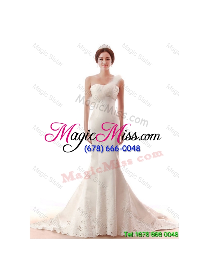 wholesale exquisite beading and feather mermaid white wedding dresses for 2016 summer