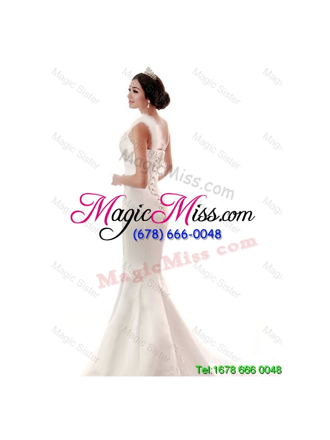 wholesale exquisite beading and feather mermaid white wedding dresses for 2016 summer