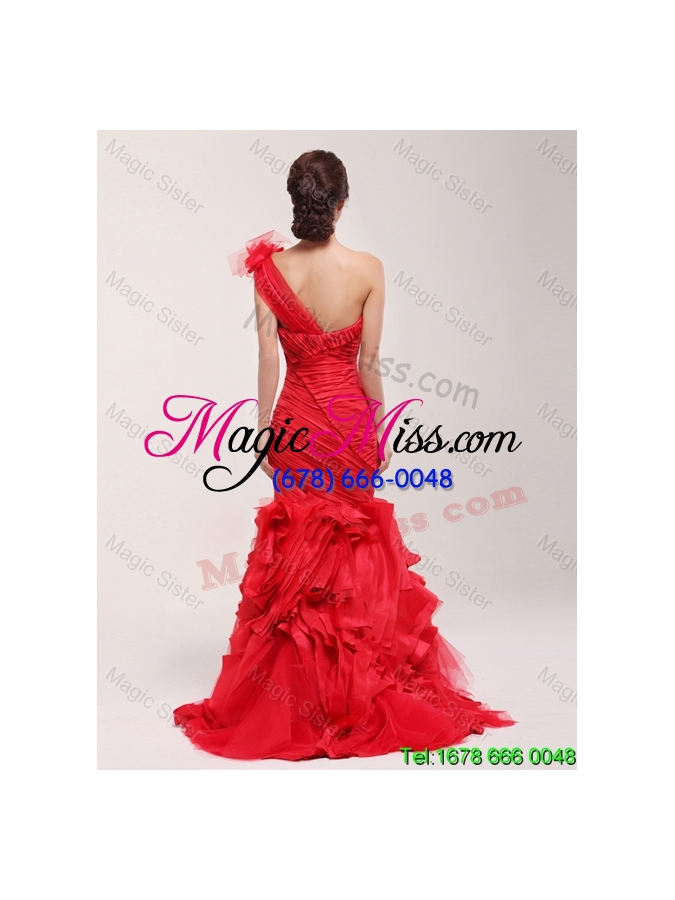 wholesale 2016 spring perfect ruching and ruffles brush train wedding dress in red