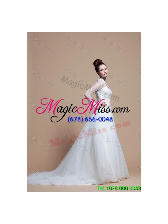 wholesale 2015 winter popular a line v neck wedding dresses with appliques