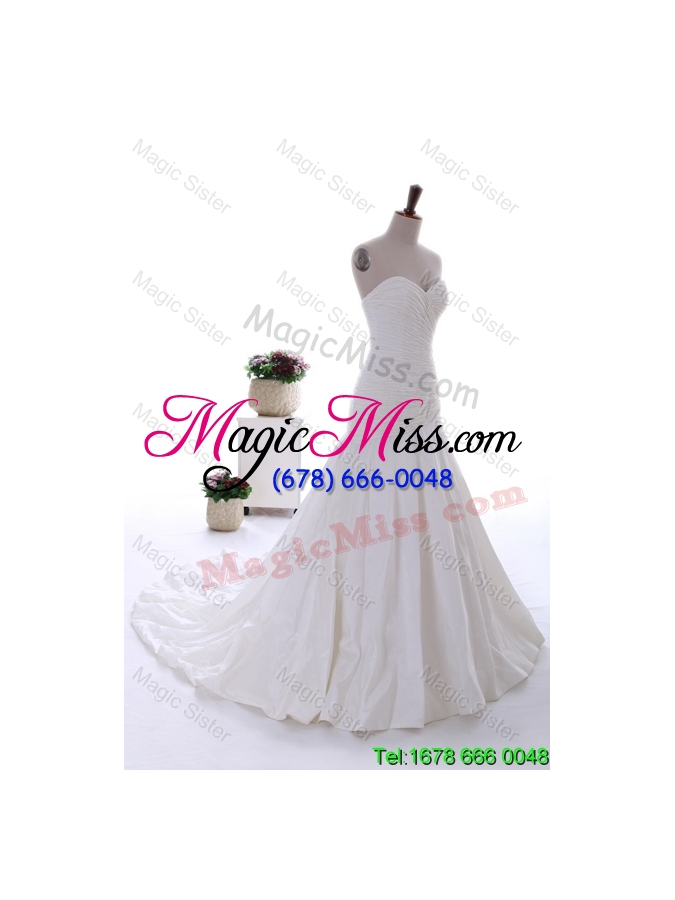 wholesale exquisite beading white wedding dress with court train for 2015 winter