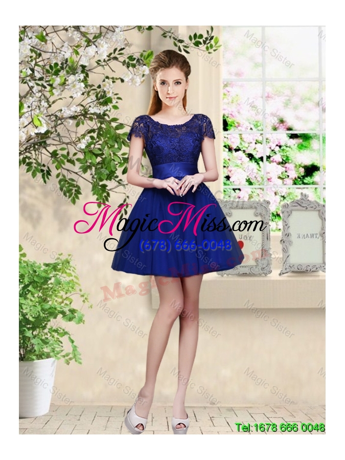 wholesale wonderful mini length royal blue bridesmaid dresses with appliques