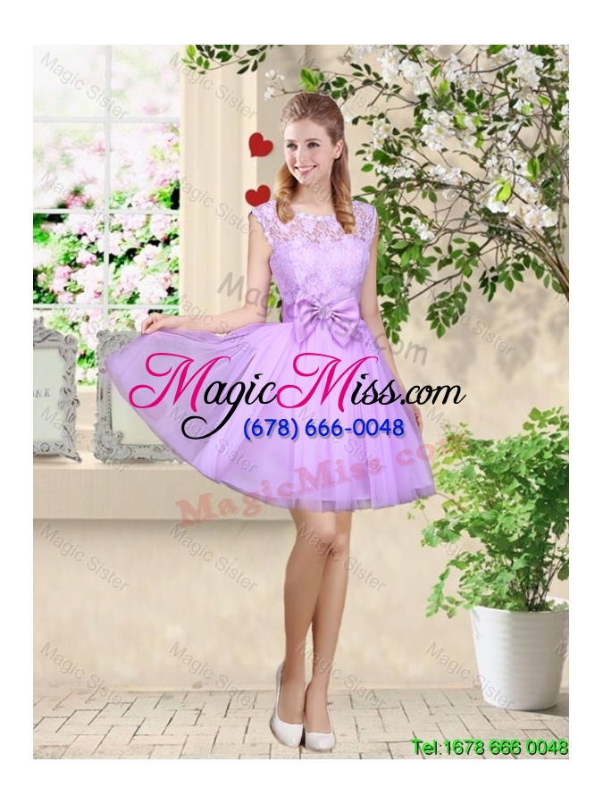 wholesale sophisticated a line lavender bridesmaid dresses with lace and bowknot