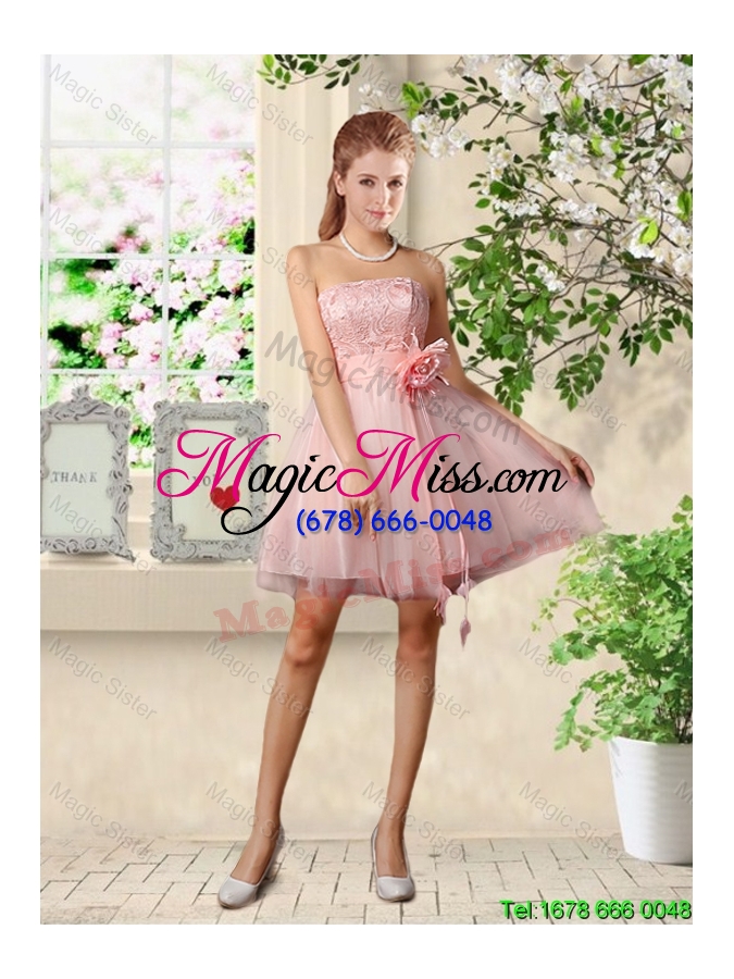 wholesale popular a line pink bridesmaid dresses with lace and appliques