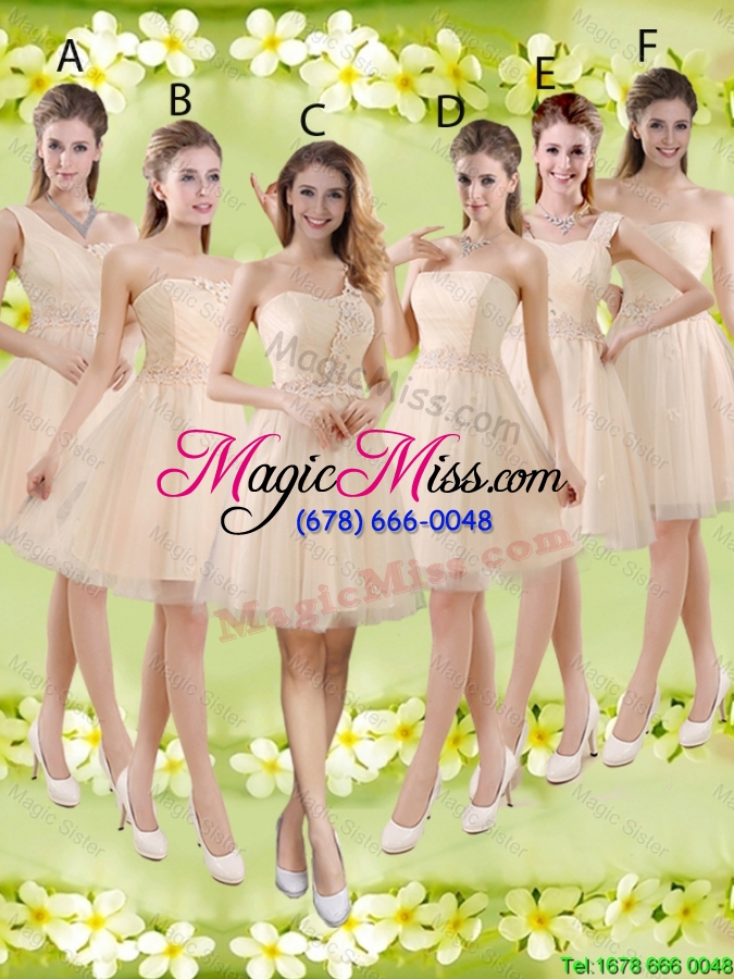 wholesale beautiful short champagne bridesmaid dresses with one shoulder