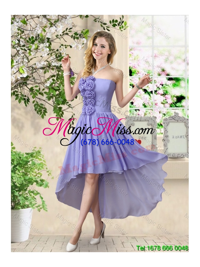 wholesale pretty strapless bridesmaid dresses with hand made flowers