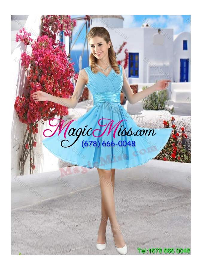 wholesale discount v neck short bridesmaid dresses in royal blue