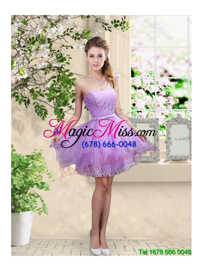 wholesale discount short one shoulder bridesmaid dresses with hand made flowers