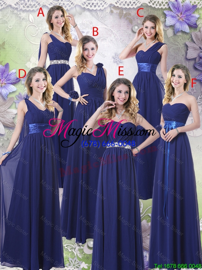wholesale wonderful ruched navy blue bridesmaid dresses with v neck
