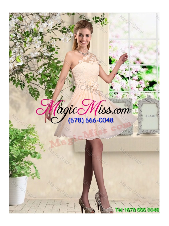 wholesale delicate champagne bridesmaid dresses with hand made flowers