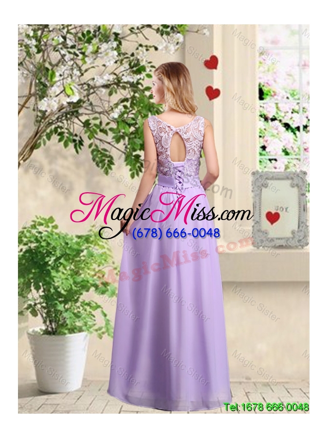 wholesale beautiful scoop bridesmaid dresses with lace and bowknot