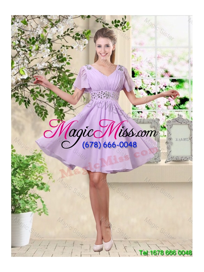 wholesale popular v neck lavender bridesmaid dresses with beading