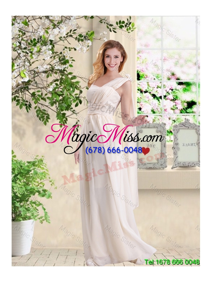 wholesale cheap one shoulder hand made flowers dama dresses in champagne