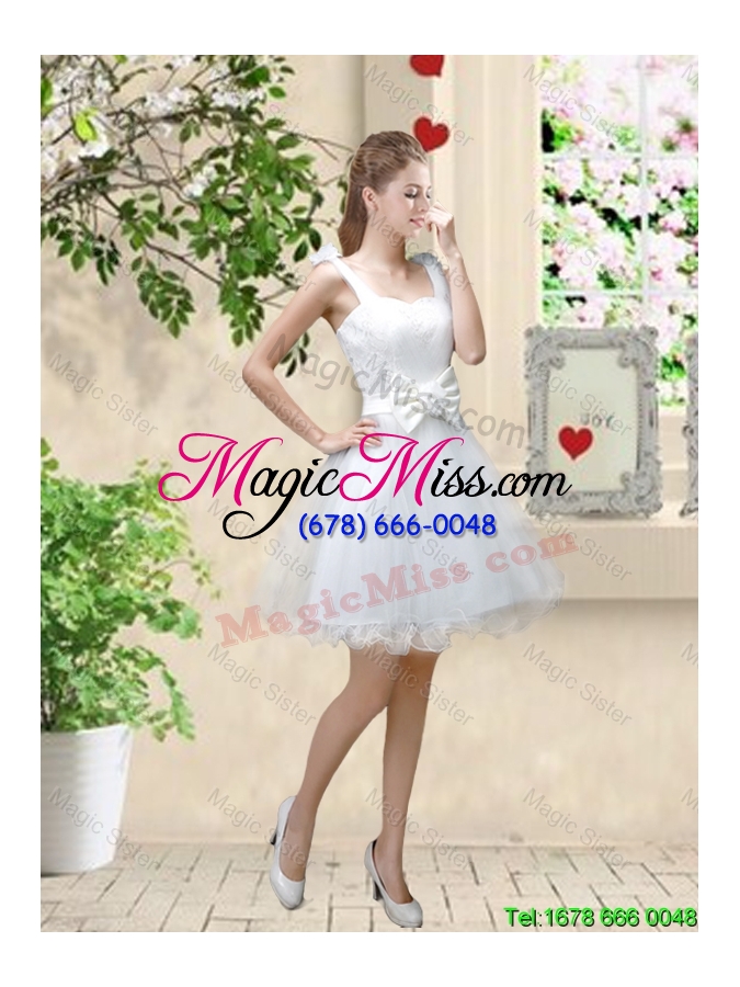 wholesale elegant straps dama dresses with bowknot and hand made flowers