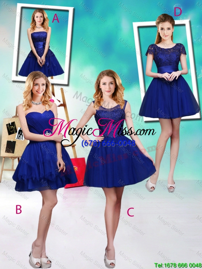 wholesale decent short appliques scoop prom dresses in royal blue