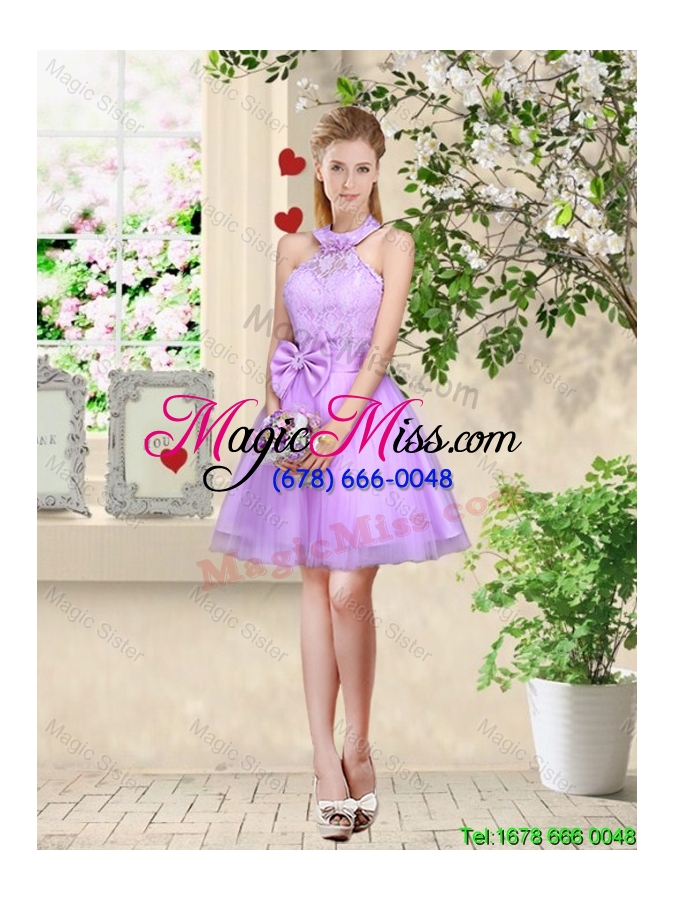 wholesale decent bateau a line prom dresses with lace and bowknot