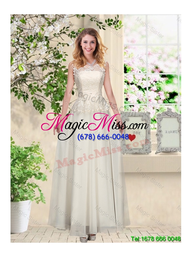 wholesale feminine champagne laced prom dresses with appliques