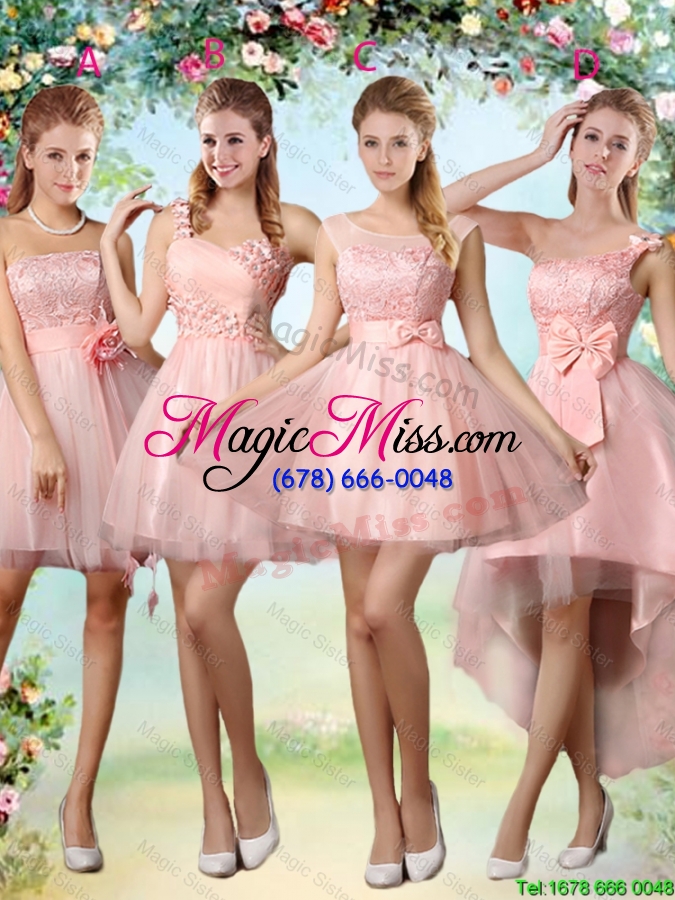 wholesale romantic one shoulder laced and bowknot prom dresses in pink