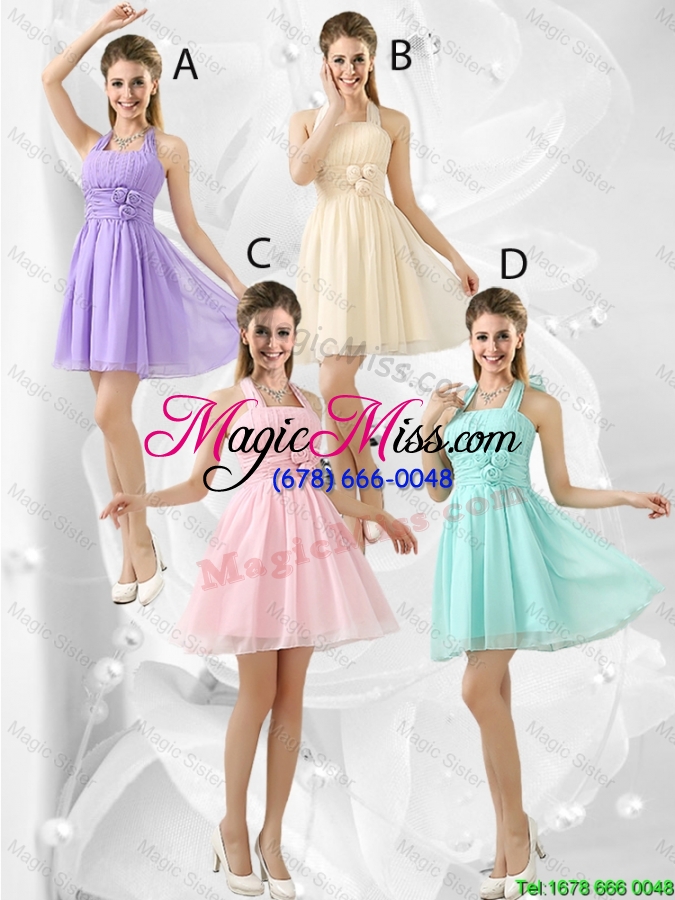 wholesale latest halter top chiffon prom dresses with mini length