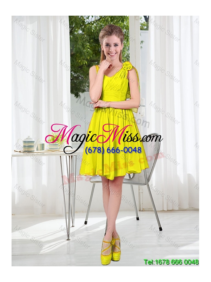 wholesale 2016 summer simple one shoulder prom dresses in yellow green