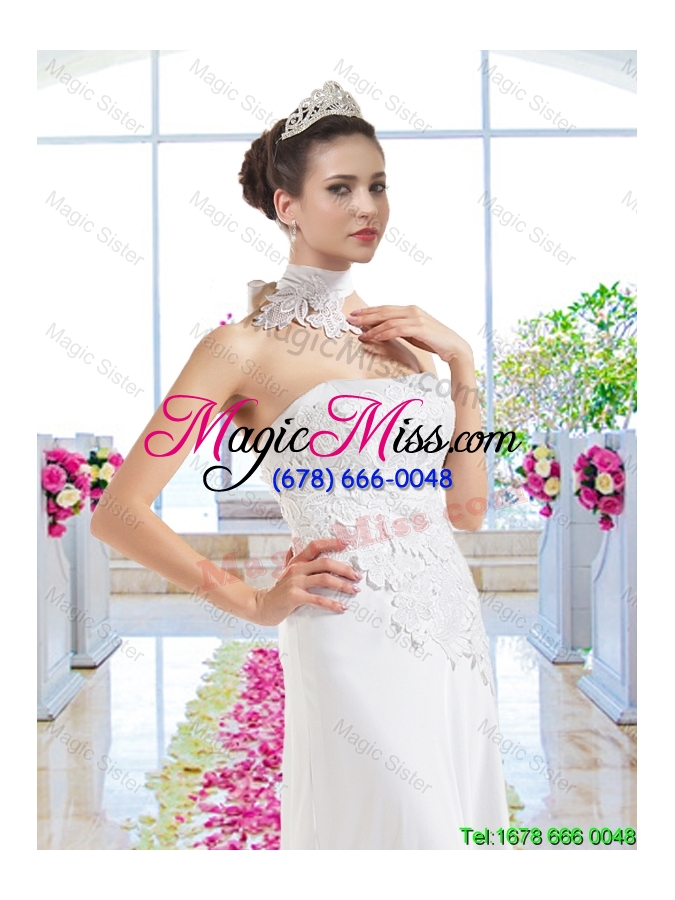 wholesale elegant strapless laced wedding dresses with court train