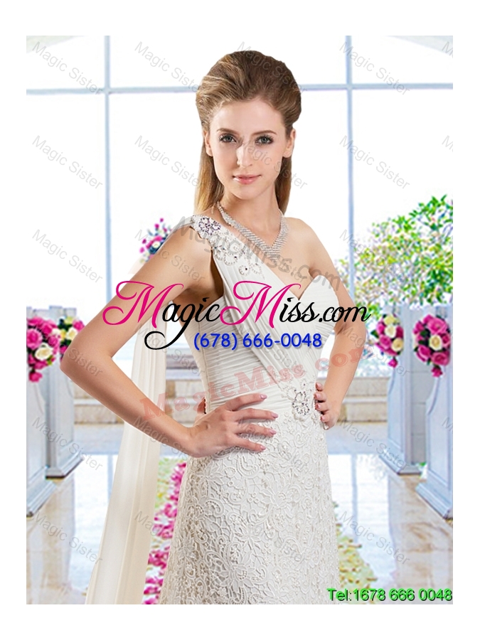 wholesale classical one shoulder wedding gowns with lace and beading