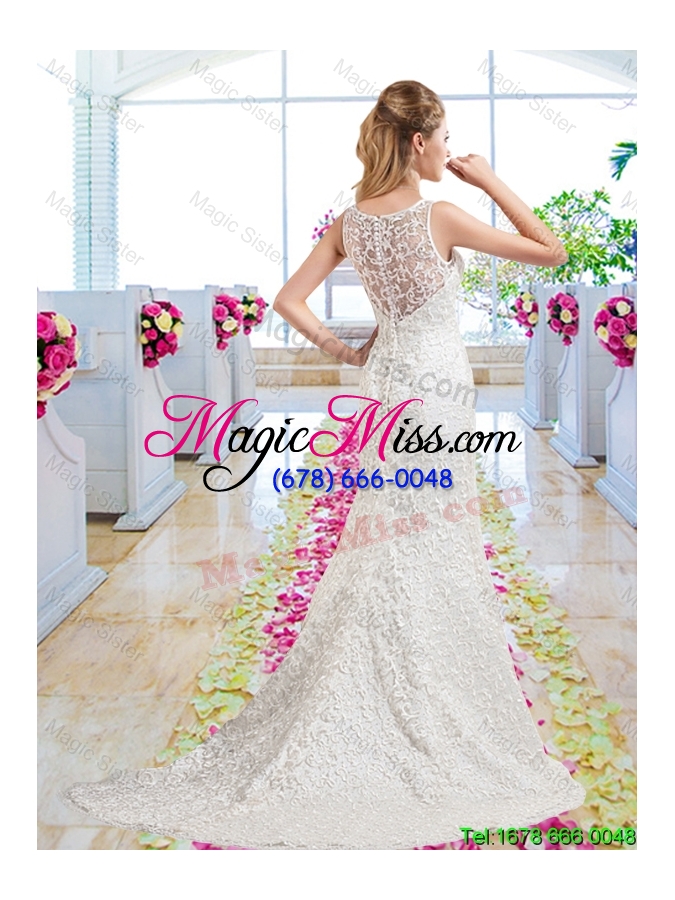 wholesale luxurious column scoop court train wedding gowns with lace