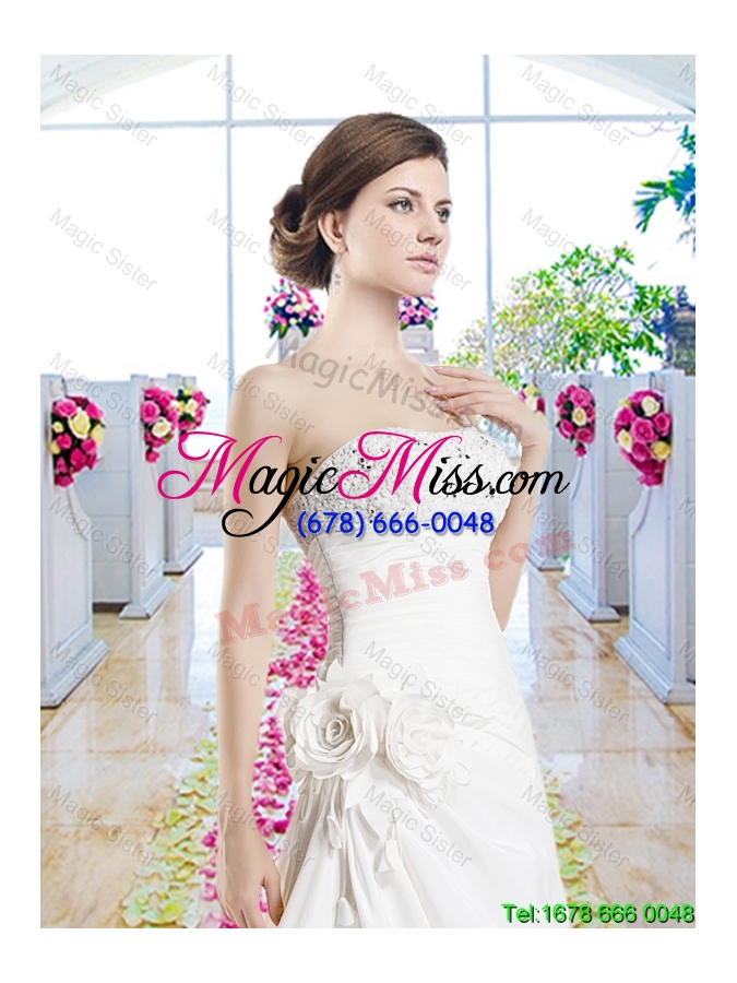 wholesale pretty strapless beaded wedding gowns with hand made flowers