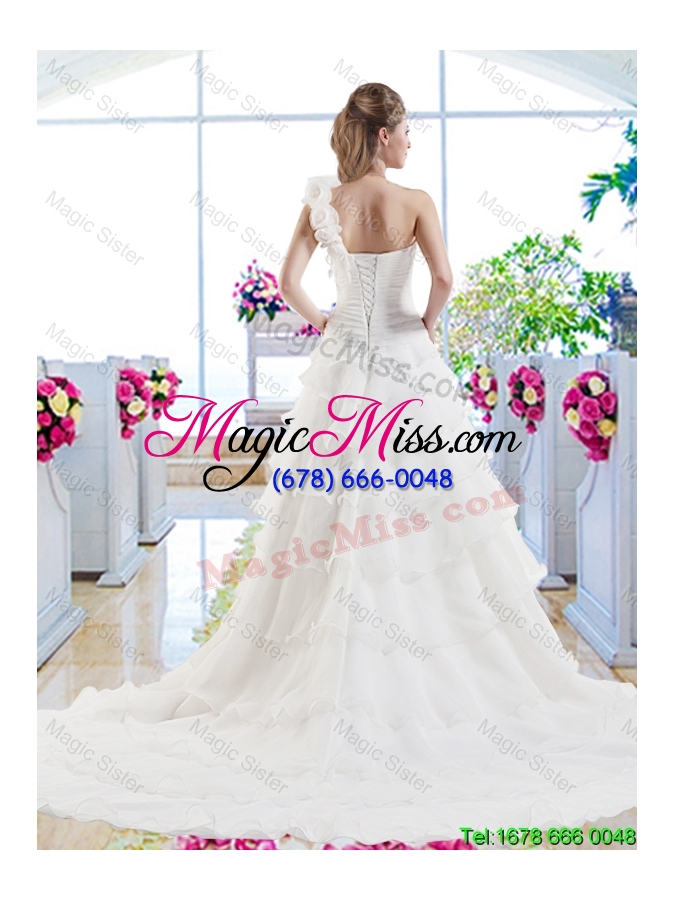 wholesale new style ruffled layers wedding dresses with one shoulder