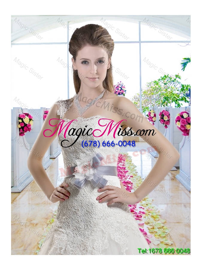 wholesale popular one shoulder laced wedding gowns with bowknot