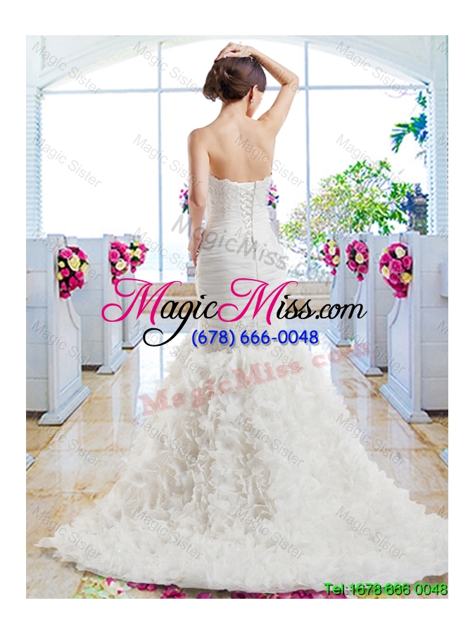 wholesale hot sale mermaid strapless wedding dresses with ruffles