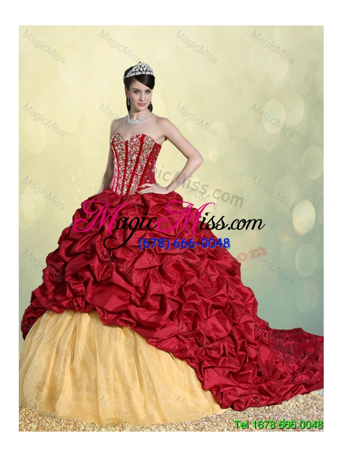 wholesale luxurious beading and pick ups detachable  sweet 16 dresses with brush train