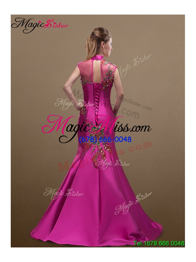 wholesale 2016 new style mermaid brush train prom dresses with appliques and beading