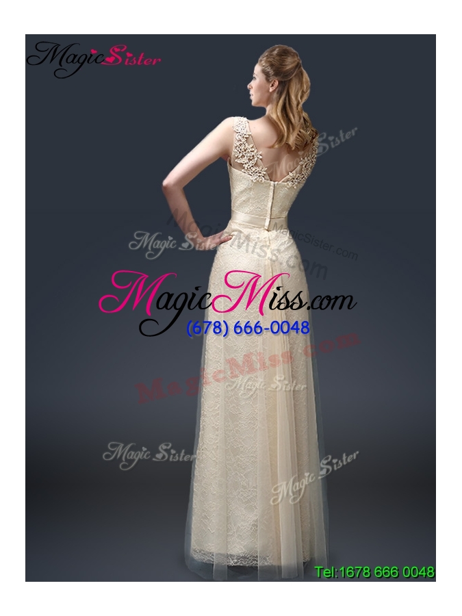wholesale 2016 empire lace prom dresses with appliques in champagne