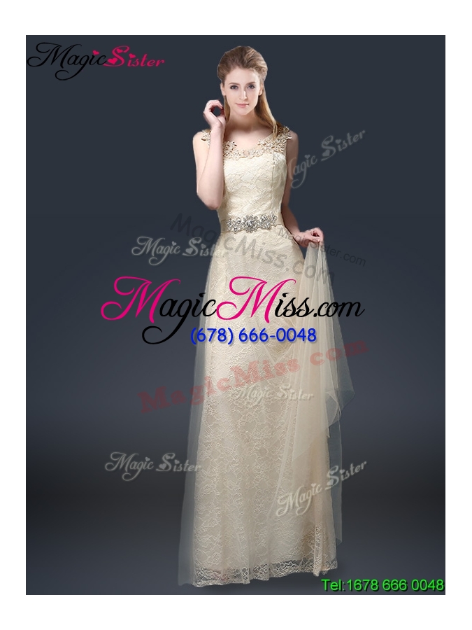 wholesale 2016 empire lace prom dresses with appliques in champagne
