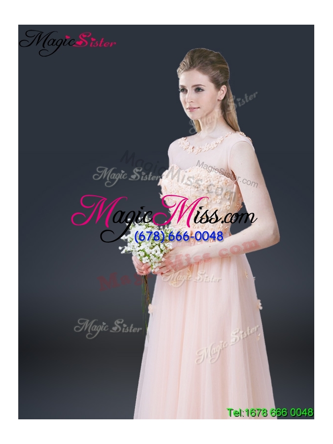 wholesale 2016 lovely empire bateau prom dresses with appliques and bowknot