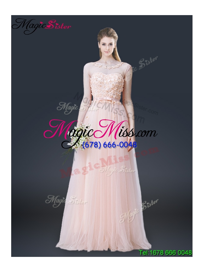 wholesale 2016 lovely empire bateau prom dresses with appliques and bowknot