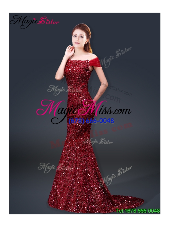 wholesale winter mermaid off the shoulder sequins prom dresses in wine red