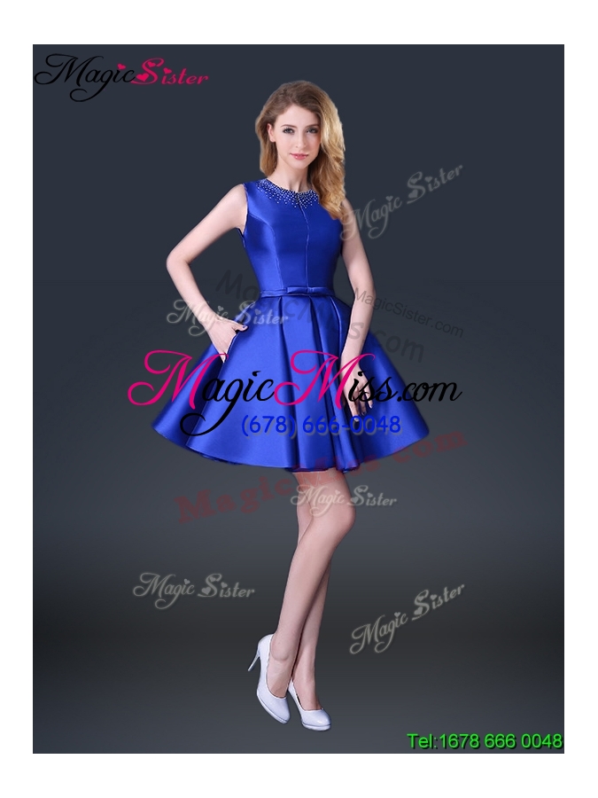 wholesale beautiful short bateau prom dresses with bowknot and beading