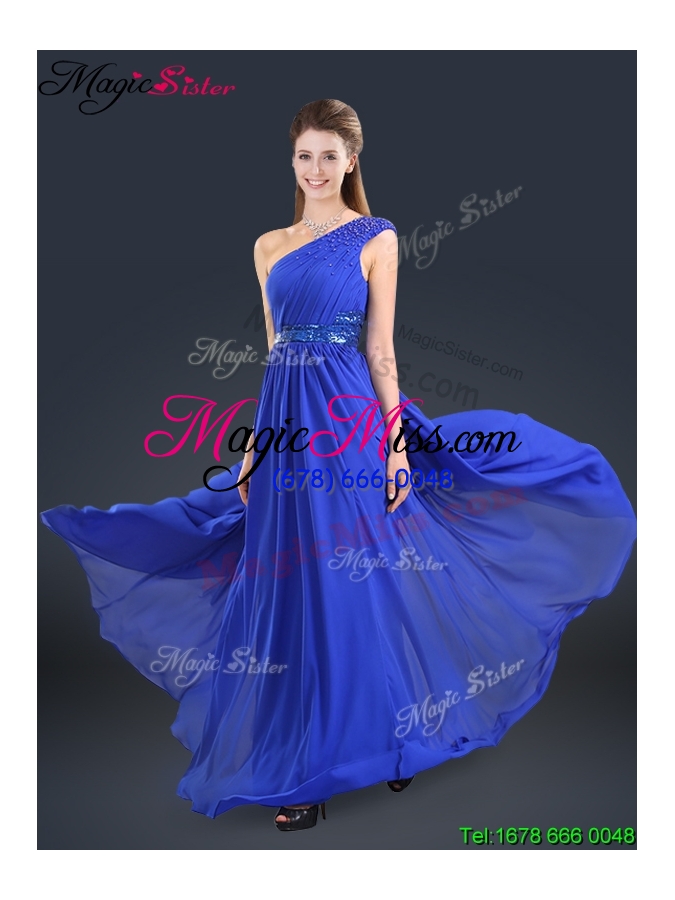 wholesale cheap 2016 one shoulder blue prom dresses with belt