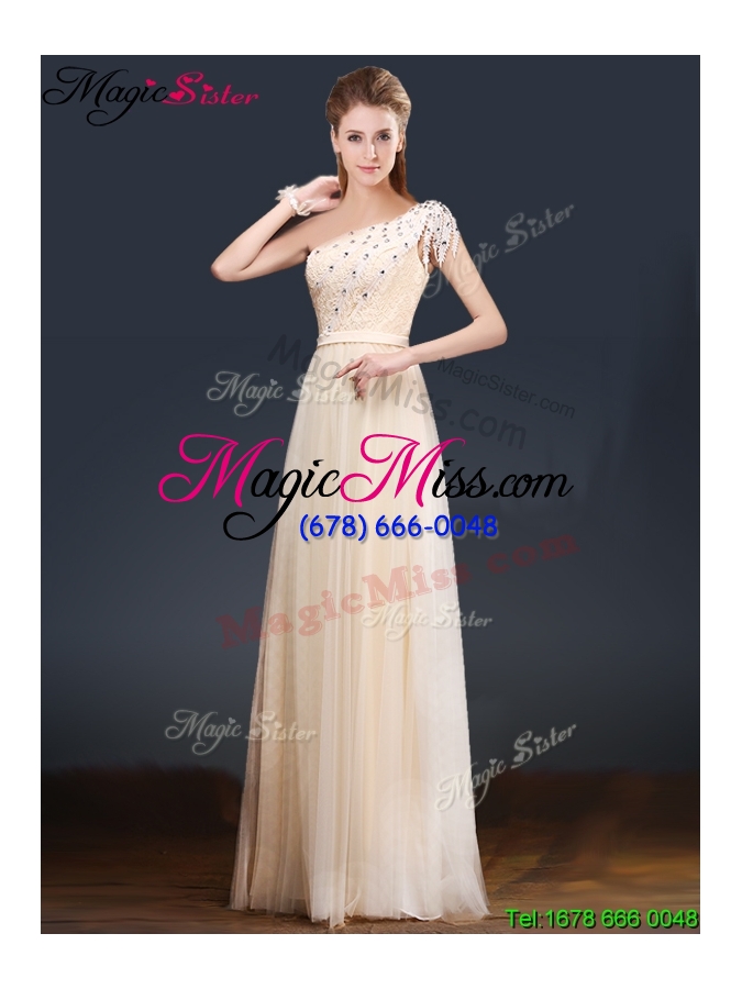 wholesale 2016 elegant one shoulder prom dresses with appliques and beading