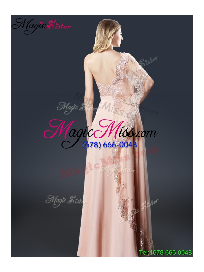 wholesale 2016 luxurious one shoulder appliques prom dresses in peach