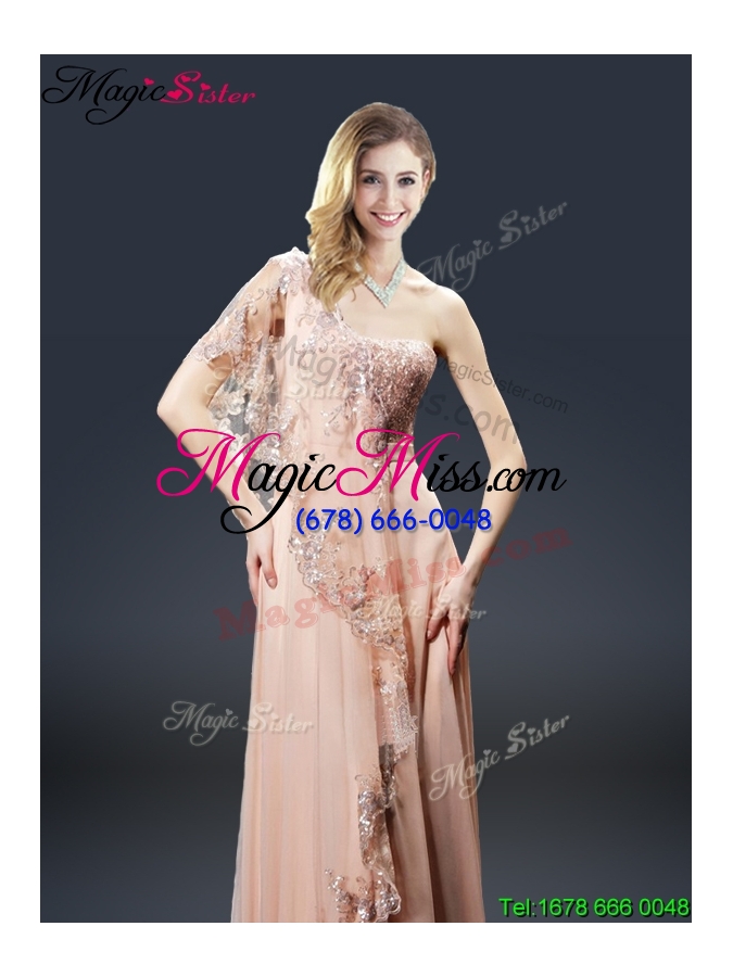 wholesale 2016 luxurious one shoulder appliques prom dresses in peach