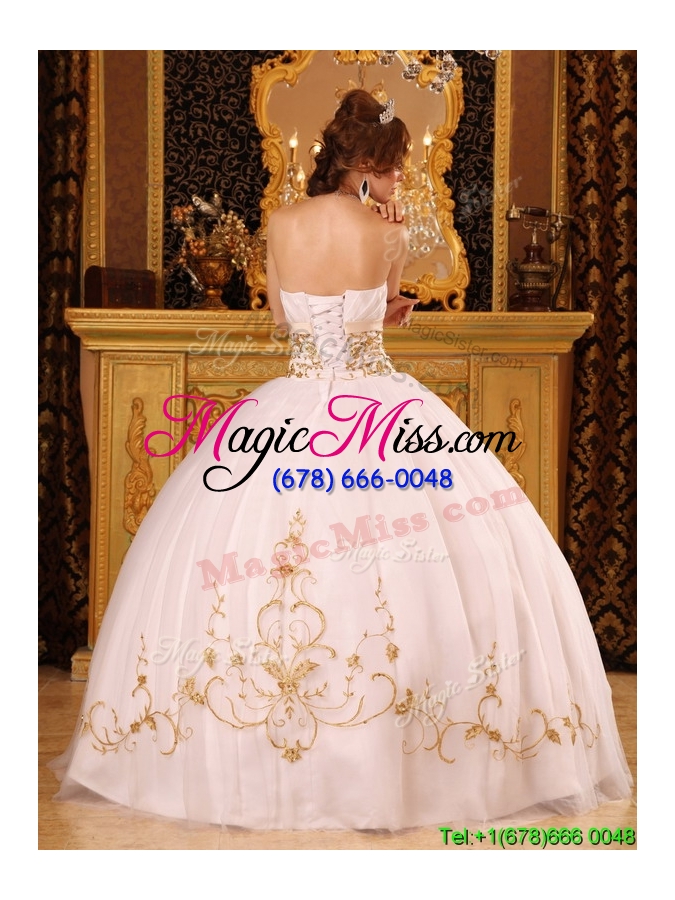 wholesale 2016 fashionable strapless appliques quinceanera dresses in white