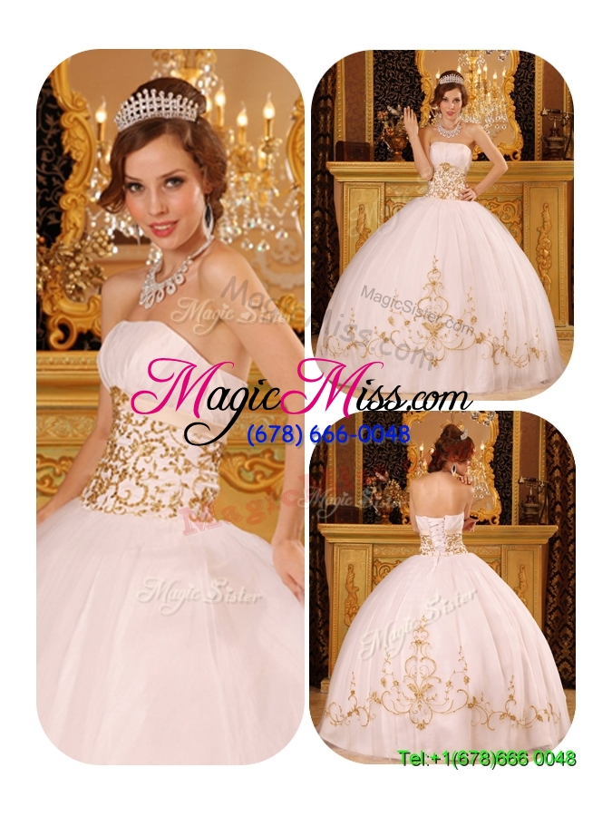 wholesale 2016 fashionable strapless appliques quinceanera dresses in white