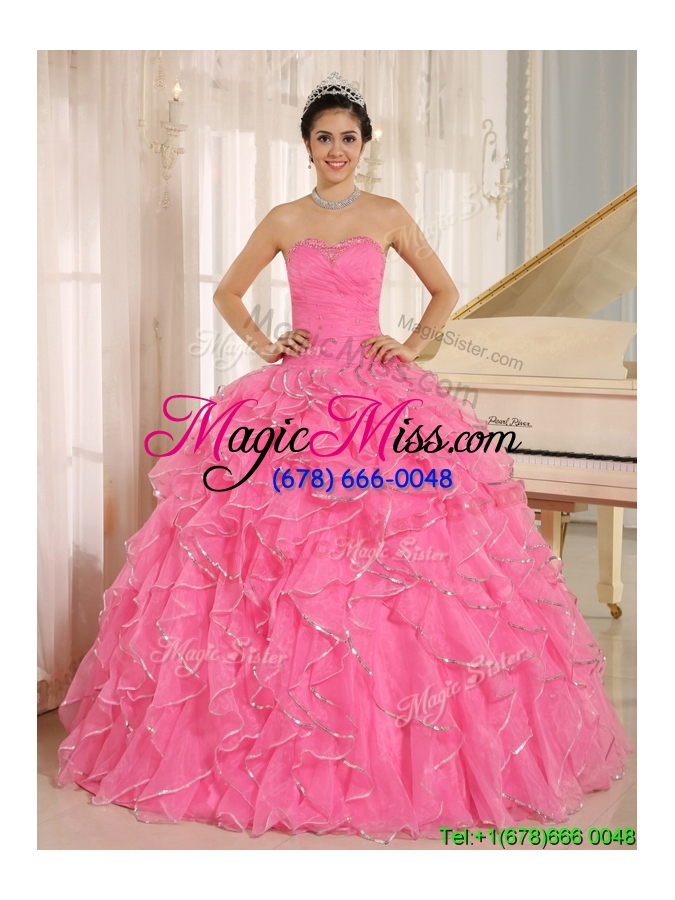 wholesale popular ruffles and beading quinceanera dresses in rose pink